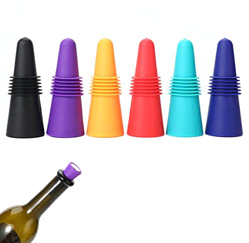 CUHZA Lot de 6 bouchons de vin, en silicone réutilisables pour bouteille de boisson avec bouchon en liège pour garder le vin frais