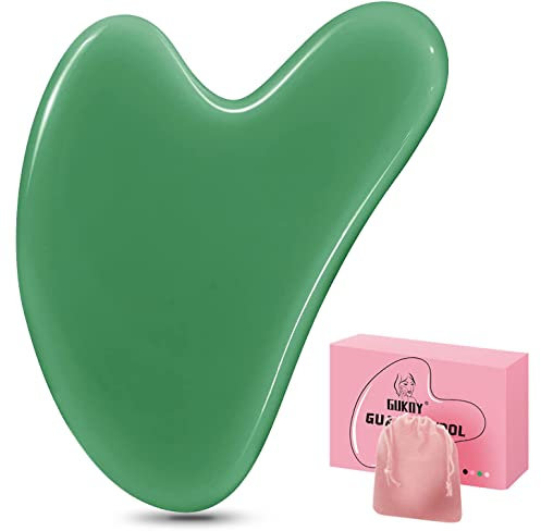 Gua Sha Steine Gesichts Jade Guasha Board Massage Tool Heart Shape Jade für Gesicht, Augen, Hals zur Hautpflege, Schönheit und Entspannung der Körpermuskulatur (Grün)