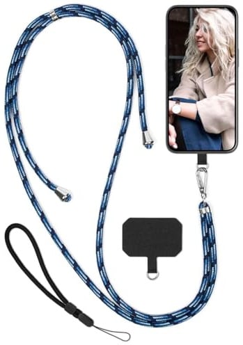 moex Unleash für Xiaomi 11T / 11T Pro Handyband zum Umhängen ohne Hülle, Handykette Universal mit Karabiner, Handy Band abnehmbar, Kette mit Pad für Handyhülle, Navy, Silber
