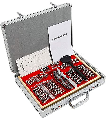 CGLYYDS 104pcs Optometry Box Trial Lens Case Set,Optometry Metal Rim Aluminium Case Kit Set with Optometry Test Trial Frame,Aluminum Case Visual Acuity Test Professional aluminium tray
