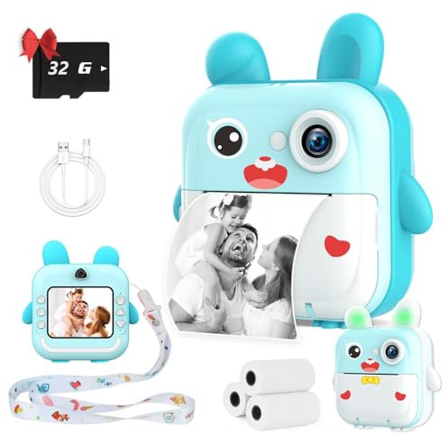 TOYOGO Cámara Instantánea para Niños, 32G Digital Printing Camera, 1080P & 12 MP HD Dual Lens, 2.4 Inch Screen, 5 Rollos de Papel, Birthday and Christmas Toy Gift for Boys and Girls