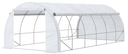 Outsunny 6 x 3 x 2 m Polytunnel Greenhouse with Roll-up Side Walls, Walk-in Grow House Tent with Steel Frame, Reinforced Cover, Zipped Door and 12 Mesh Windows for Garden, White