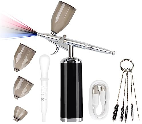 I-BEAUTEE Cordless Airbrush Set with Compressor kit, Trigger Type, High Airflow, Miniature Painting Tool, Temporary Tattoo, Dye Spray Gun for Hair, Barber Enhancement Air Brush, Nail Art.