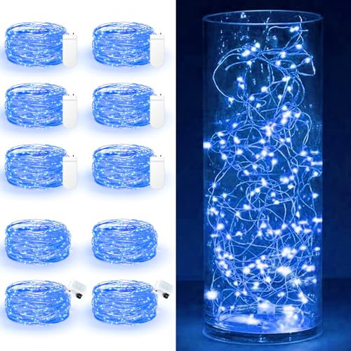 Maxee 10 Stück 3M Blau LED Lichterkette Batterie, Wasserdicht für DIY, Party, Stimmung Lichter, Weihnachtsdeko, Innen- und Außenbereich Deko, 4 Stück Quadratische + 6 Stück Flache Lichterkette