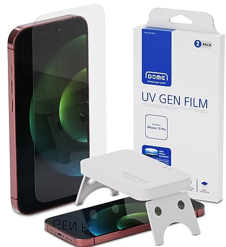 Whitestone DOME UV GEN Film [glasähnliche Folie] Displayschutzfolie für iPhone 15 Pro mit UV-Lampe [2er-Pack]