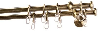 Garesa Gardinenstange Esperanca Ø 16mm, 2-läufig, Messing, antik I Rustikale Vorhangstange inkl. Ringe + Faltenlegehaken I Mit Endknopf Kappe I Wandmontage I 220cm