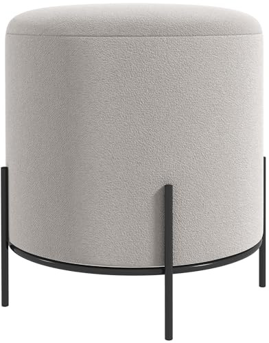 HOMCOM Pouf Ottoman Tabouret Pouf Repose-Pied en Velours Pieds en Acier Ø 35 x 38 cm pour Salon Chambre Gris Clair