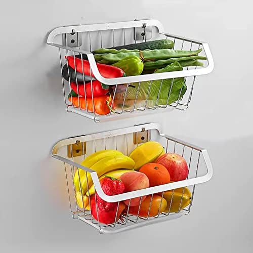 2-stöckiges Obst- Und Gemüseregal Aus Edelstahl, Wandmontiertes Schwarz Metall Wandkorb, Drahtkorb for Küche, Badezimmer, Organizer for Theke,Zweifach Verwendbares Design for Arbeitsplatte/Wandmontage