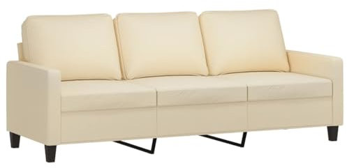 vidaXL Sofá de 3 Plazas, Asiento con Reposabrazos Respaldo, Sillón de Descanso Televisión, Sofá Tapizado para Salón Hogar, Tela Crema