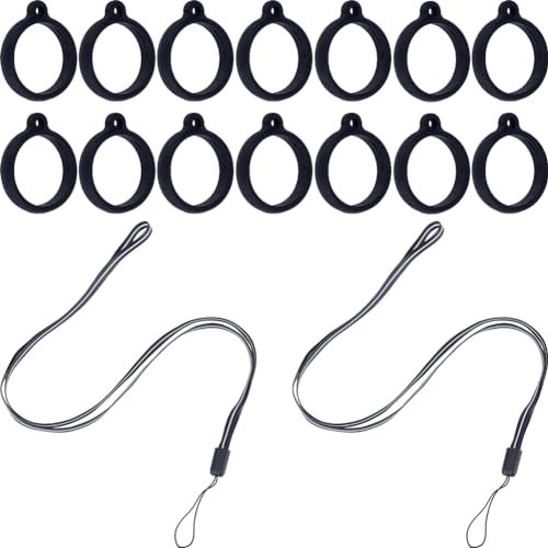 GORGECRAFT 46-Teiliges Anti-Verlust-Halsketten-Lanyard-Set Inklusive 6-Teiligem Gummi-Lanyard-Schnur-Anhängerhalter Mit 40-Teiligen Schwarzen Silikon-Gummiringen Für Stifte Büro Outdoor Sport 25 mm
