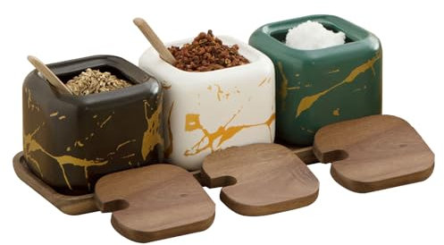 mumisuto Juego de 3 Salero y Azucarero Cocina, 400 ml Botes para Especias de Cerámica, Saleros de Cocina con Cucharas y Tapa, para Usar Como Salero y Azucarero o Especieros, para Cocina Reastaurant