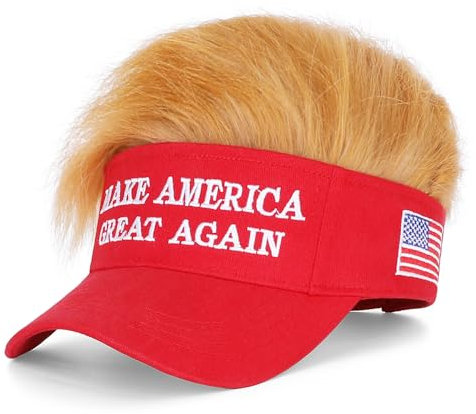 Trump 2024 Mütze mit Haaren, Donald Trump Make America Great Again, Perücke, bestickt, ultra-verstellbar, Maga-Baseballkappe, Roter Maga-Hut mit Haaren, Einheitsgr��e