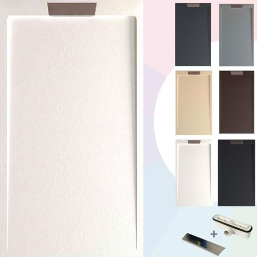 SOULBATH Plato de Ducha Extraplano Antideslizante – Resina Gel Coat - Textura Liso/Piedra – BLANCO - 160x80 - Diseño elegante - Incluye Válvula de desagüe