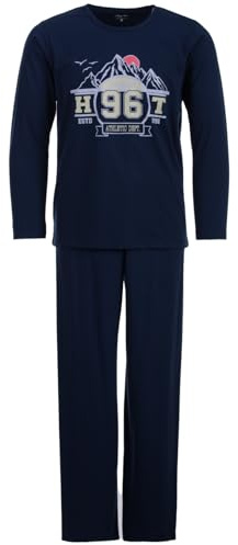 Henry Terre Herren Pyjama Set 2 TLG. Colorado 96 Langarm Schlafanzug Baumwolle, Farbe:Navy, Größe:M