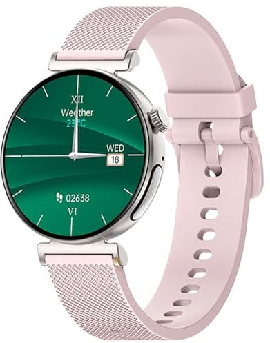 Knauermann PRO 3 Mini (2024) Silber - Gesundheitsuhr Smartwatch mit Telefoniefunktion - EKG + HRV und SOS Funktion - AMOLED Display - BT Bluetooth - Schlafapnoe - Silikonband Rose, 14-24, rund