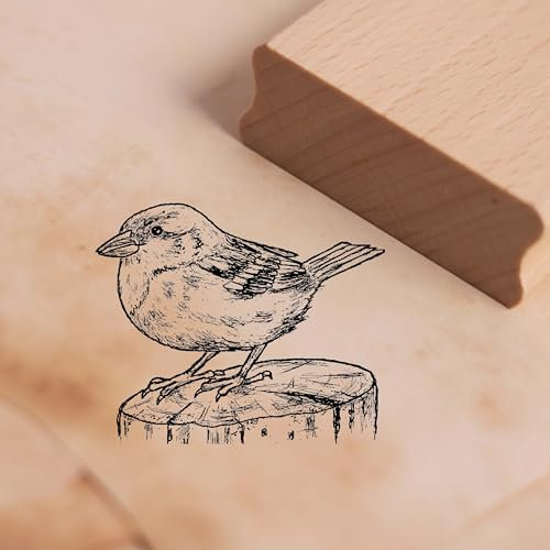 Dekolando Spatz Sperling auf Baumstamm Stempel Holzstempel Scrapbooking 46 x 38 mm
