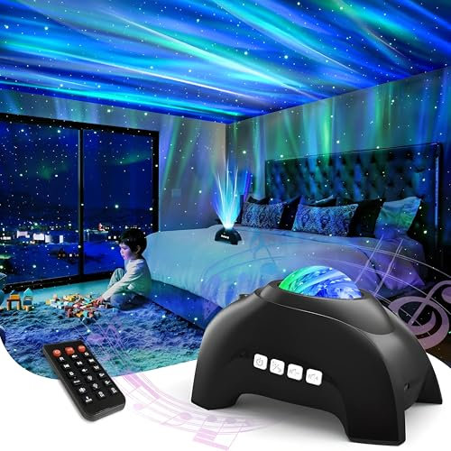 Galaxy Light Aurora Star Projector 2.0, Northern Lights,Changing Nebula,The Largest Coverage Space Night Halloween Lights, Bluetooth,Speaker,IR Remote,Dimmable White Noise for Home,Party (Black)