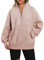 Famulily Womens Elegant Comfy Sweatshirts with Thumb Holes Long Sleeve Zip Up T Shirt Fleece Tops Pink L