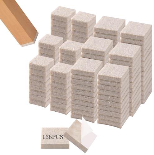 Fursafe&Q Felt Furniture Pads,Furniture Felt Pads for Hardwood Floors -Heavy Duty Self Adhesive Felt Pads for Chair Legs,Protecting from Nicks, dents and Scratches,136 Pcs Square 1, Beige
