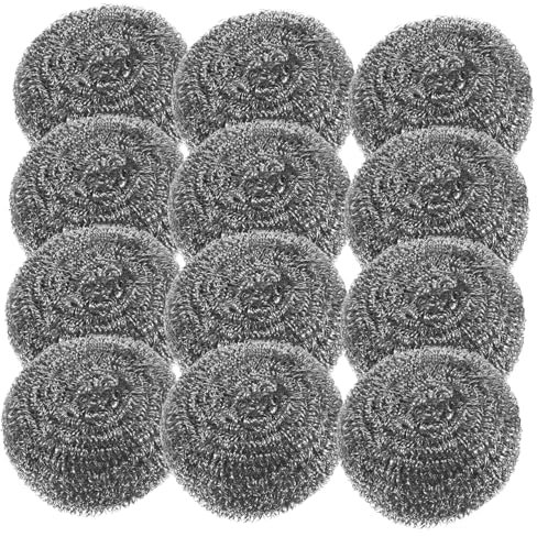 CRILSTYLEO 12 Pièces De Fer Produits De Nettoyage De Cuisine Brosse De Nettoyage De Casseroles à Récurer En Laine D'acier Laveur De Pot Éponge Acier Inoxydable Silver