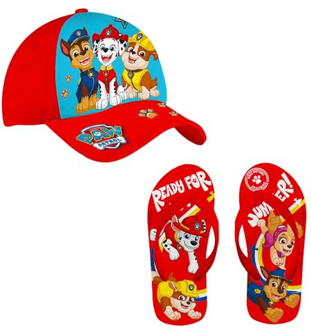 Paw Patrol Baseballkappe und Flip-Flops für Jungen, Hüt Sommer Set für Kinder (Rot, EU Schuhgrößensystem, Kleinkind, Herren, Numerisch (von/bis), M, 27, 28)