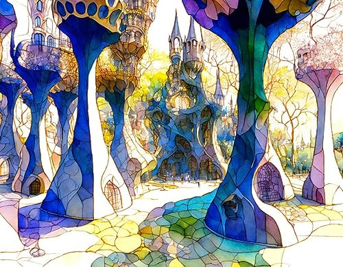XcBAIHOUD Wandbild ohne Rahmen, 58 x 90 cm, Leinwandbild, sanfte Farben, malerisches Gaudí's Park-Poster