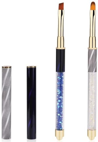 2pcs Nail Clean up Brushes, Painting Brushes for Gel Nails with Round & Angled Head French Pen Art Painting Tools for Nail Design & Polish Remover Mistake Cleaning