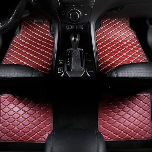 JJNIENUS 4 Stück Auto Fußmatten für Seat Leon KL 4 ST FR MK4 2020-2023 2024, Leder Teppiche Vorne Hinten Automatten Set Anti Rutsch Bodenmatte Schutzmatte Zubehör,E/Red