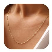 Goldkette für Damen – 925 Sterling Silber Verschluss, zierliche Choker-Halskette, 14 Karat vergoldet, dünne, einfache Singapurkette, anlaufgeschützter, wasserfester Goldschmuck für Damen, 20 Zoll