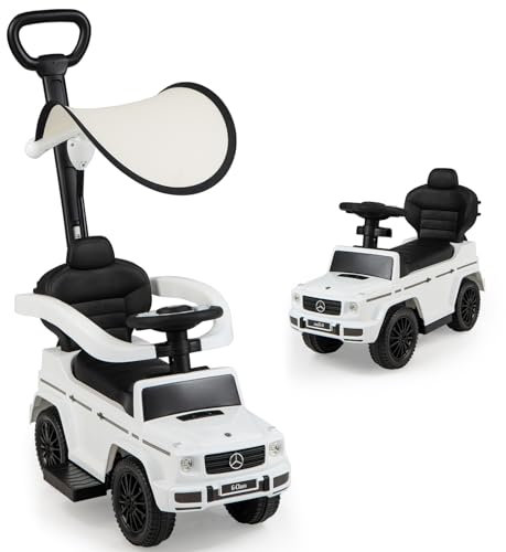SOARS Mercedes-Benz Rutschauto, Rutschfahrzeug mit Abnehmbarer Schiebstange, verstellbarem Sonnendach, Stauraum, Hupe, Spielzeugauto für Kinder ab 1 Jahr (Weiß)