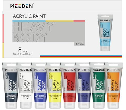 MEEDEN Heavy Body Acrylic Paint Set: Satin Finish 8 Colors x 100ml Thick Acrylic Paint Tubes for Artist Adults Art Painting