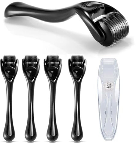 NXPUXP 5 pcs Derma Roller,540 Micro-Aiguilles en Titane Médical,Rouleau de Micro-Aiguilles Faciales Dermaroller de 0,5 mm,Convient Aux Hommes et Aux Femmes,Aux Cheveux,Au visage
