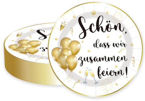 HFBOBP 50 Stück geburtstag Pappteller,Goldener Ballon Party Einweg-Dessertteller-Set,Schön, dass wir zusammen feiern, Party Teller Set für Hochzeit Picknicks,Abschlussfeier