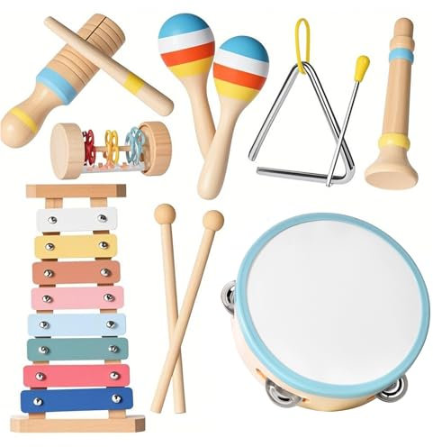 Musikinstrumente für Kinder ab 1 2 3 Jahren - Holzspielzeug Babys, Montessori Spielzeug, Trommeln Xylophone Musikspielzeuge, Geschenke für Kleinkinder, Jungen und Mädchen