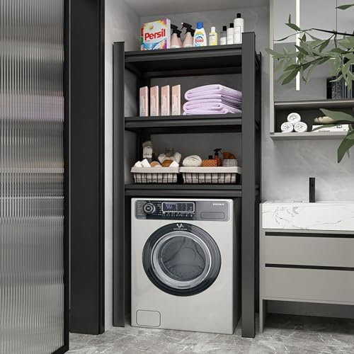 Over Washer And Dryer Storage Shelf, Dryer Stand Height Adjustable Portable Stacking Kit For Washing Machine Tumble Dryer, Washing Machine Storage Rack, Space Saving, Easy To Install(Black,70x40x160cm