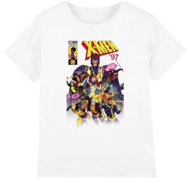 X-Men Boys Front Cover Team Unisex Kids T-Shirt, White, 7-8 Years UK
