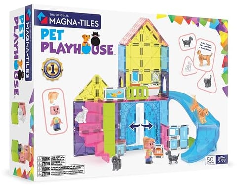 MAGNA-TILES Pet Playhouse 50-Piece Magnetic Building Set - The Original Magnetic Building Brand