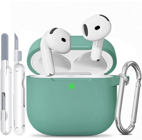 TNSNK for AirPods 4 hülle with Cleaner Kit, Silikon Protection Case for Apple Airpods 4 ANC (AirPods 4 mit Aktiver Geräuschunterdrückung) Support Wireless Charging with Keychain-Pine Leaf Green