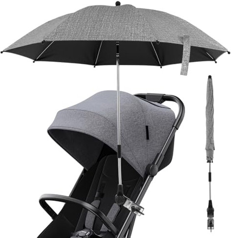 SUPPUIMNT Ombrelle Poussette,Protection UV 50+ Parasol Portable de Pinces Réglables,Diamètre 75 cm et 85 cm,Parasol avec Pince Réglable pour Poussettes, Fauteuils Roulants, de Terrasse (Gris 75cm)