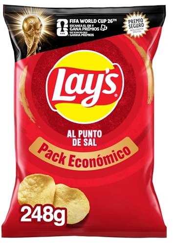 Lay's al punto de sal, Patatas Fritas de cultivos sostenibles con sabores vegetales, Producto de Aperitivo, bolsa familiar, 248 g