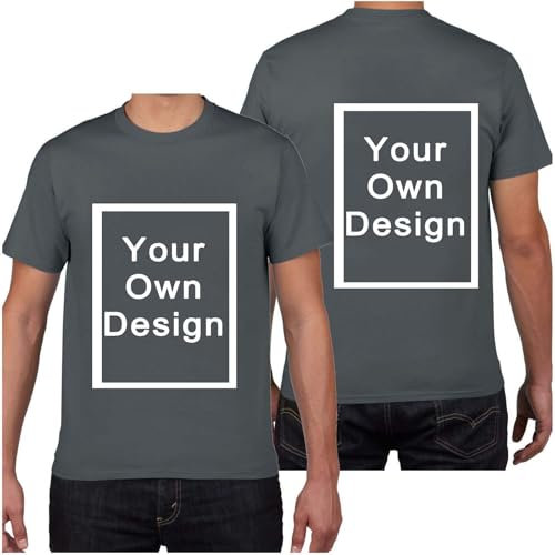 Personalisiert T-Shirt für Männer Selbst Gestalten Bild Text Entwerfen Logo Doppelseitiges Custom Kleidung Herren Bedrucken Eigenem Oberteile für Urlaub Party Strand Blitzangebote Dunkelgrau M