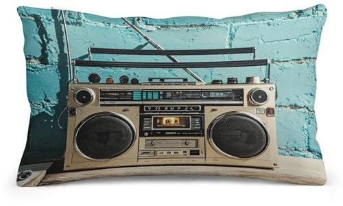 FHECVBN Dekorativer Kissenbezug mit Reißverschluss, Vintage, Wanddekoration, Boombox, Plüsch, lange Kissen, Queen-Size-Kissenbezüge, Überwurfkissen für Schlafzimmer, Sofa, Couch, 20,3 x 30,5 cm