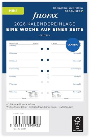 Filofax Kalender Mini 1 Woche auf einer Seite (deutsch)2026