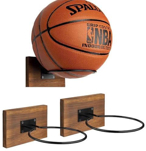 Tel Charme * 3 Pack Metal Football Stand Wall Mount, Ball Display Holder & Storage Rack for Soccer, Rugby, Basketball, Volleyball | Durable Steel Sports Shelf Room Organizer (Brown)