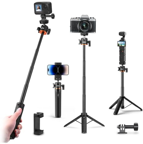 Mini trípode para cámara de teléfono, 21 pulgadas de escritorio de sobremesa, barra de extensión pequeña para selfies con clip para teléfono, cabeza de bola de 360°, zapata fría, para iPhone DSLR