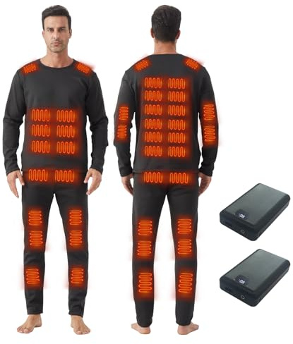 DriveNova sous Vêtements Chauffants, 42 Zones Ensemble de sous Vêtements Thermiques Chauffants Électriques avec Batterie, Fonctionnel Ensemble de sous-Vêtement Ski Chauffants pour Hiver