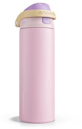 Encool SwiftSip Insulated Stainless Steel Water Bottle with Straw - Leak Proof Sports Water Bottle for School, Travel, Keeps Cold All Day, One-Touch Flip Lid, BPA-Free, 24 oz, Peach Purple