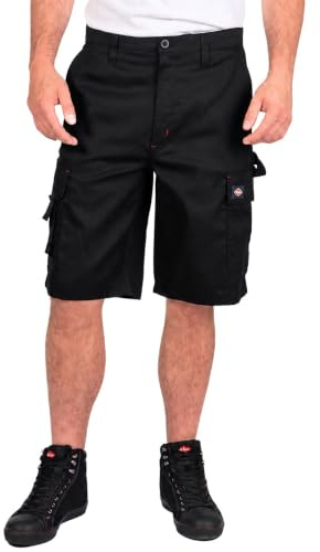 Lee Cooper Herren Cargo Arbeitsshorts – Leichte strapazierfähige Workwear Shorts mit Multi Taschen, dreifach genäht und pflegeleicht für Sommer Freizeit und Arbeit (Schwarz, 44W)