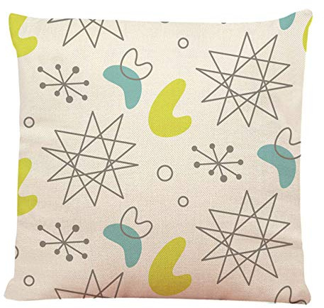 Kissenbezug Blau 1950Er Retro-Inspiriert Boomerang Modern 1960Er Vintage 1970Er Pillow Cover Weich Kissenhülle Für Schlafzimmer Sofa Loungesessel 45x45 cm