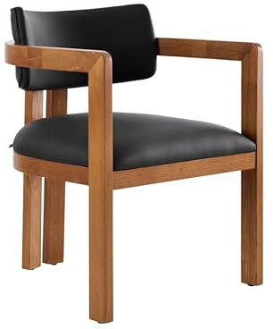 MY Furniture Jolie Dining Chair – Elegant Modern Dining Chair in Black Faux Leather with Sprung Seat and Deep Padding, Solid Ash Chestnut Frame, Comfortable Upholstered Seating